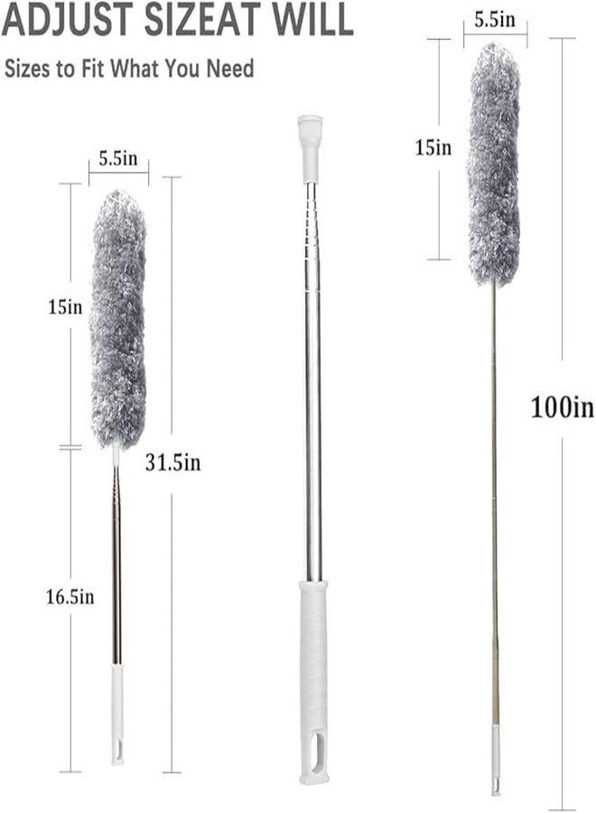 Amcube tech Long Handle Microfiber Feather Fan Ceiling Duster for Dust Cleaning with extendable Pole 100 Inch with Anti Scratch Bendable Brush for Cleaning High roof Cobweb Stick | Grey Fan Cleaner - Image 3